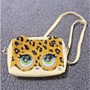 Leopard Print Kids Crossbody Bag with Big Eye Design - Cream & Yellow